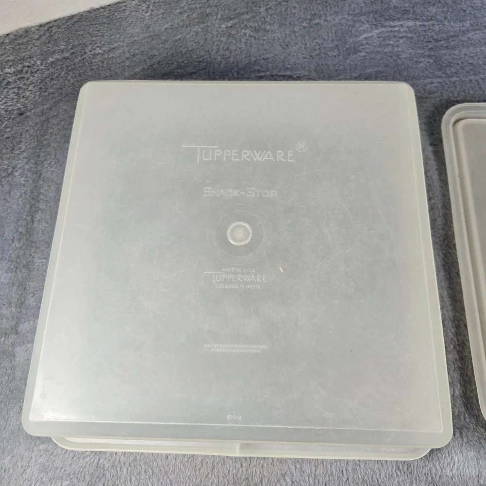 Tupperware Snack-Stor Square Container 616-2 Lid 617-3 Sheer Frost Vintage 9.5in